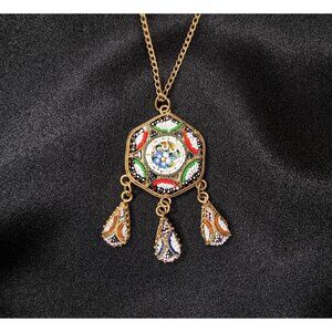 Vintage 1930s - 1940s  Italian Micro Mosaic Pendant Necklace